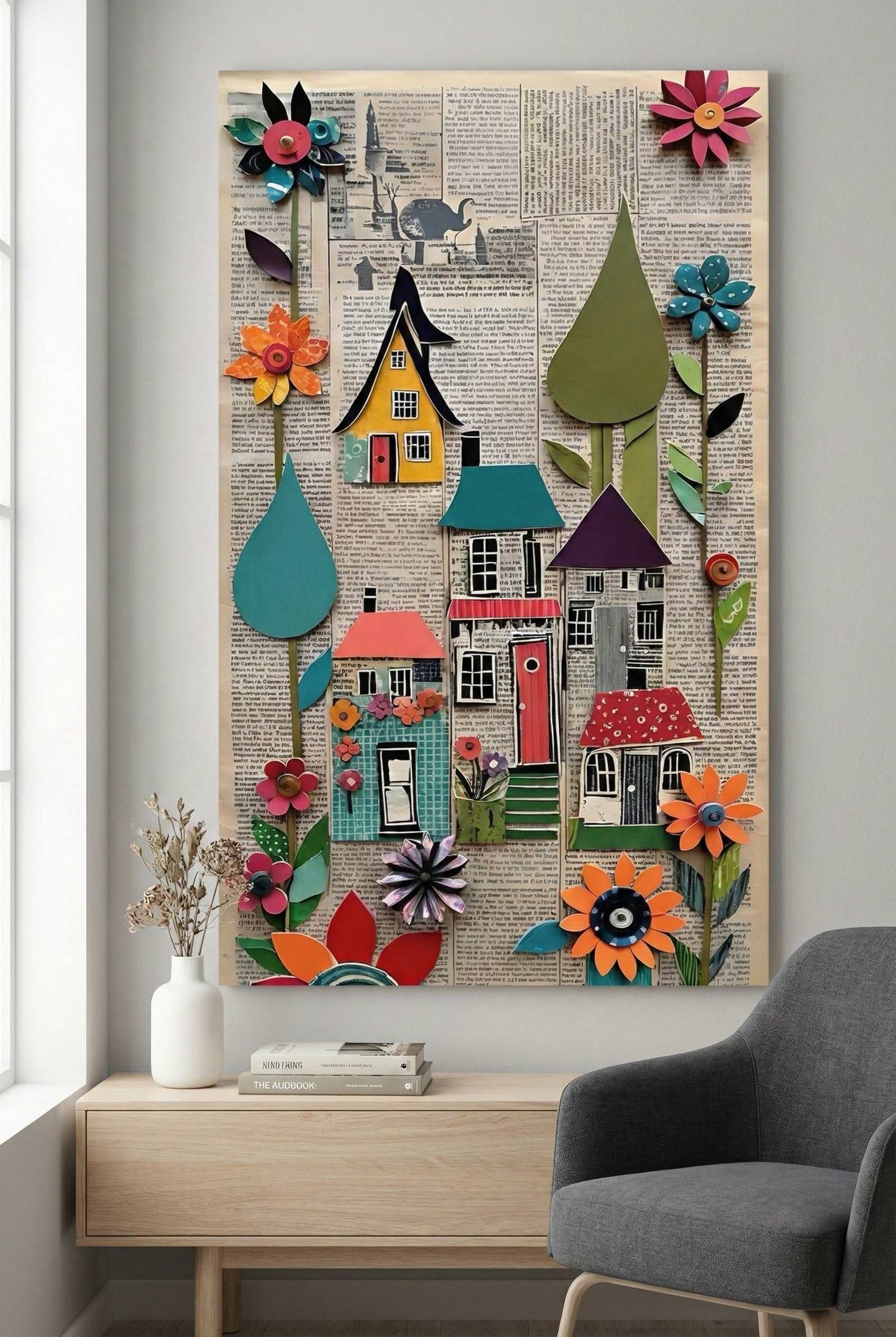 Whimsical Village Collage Canvas