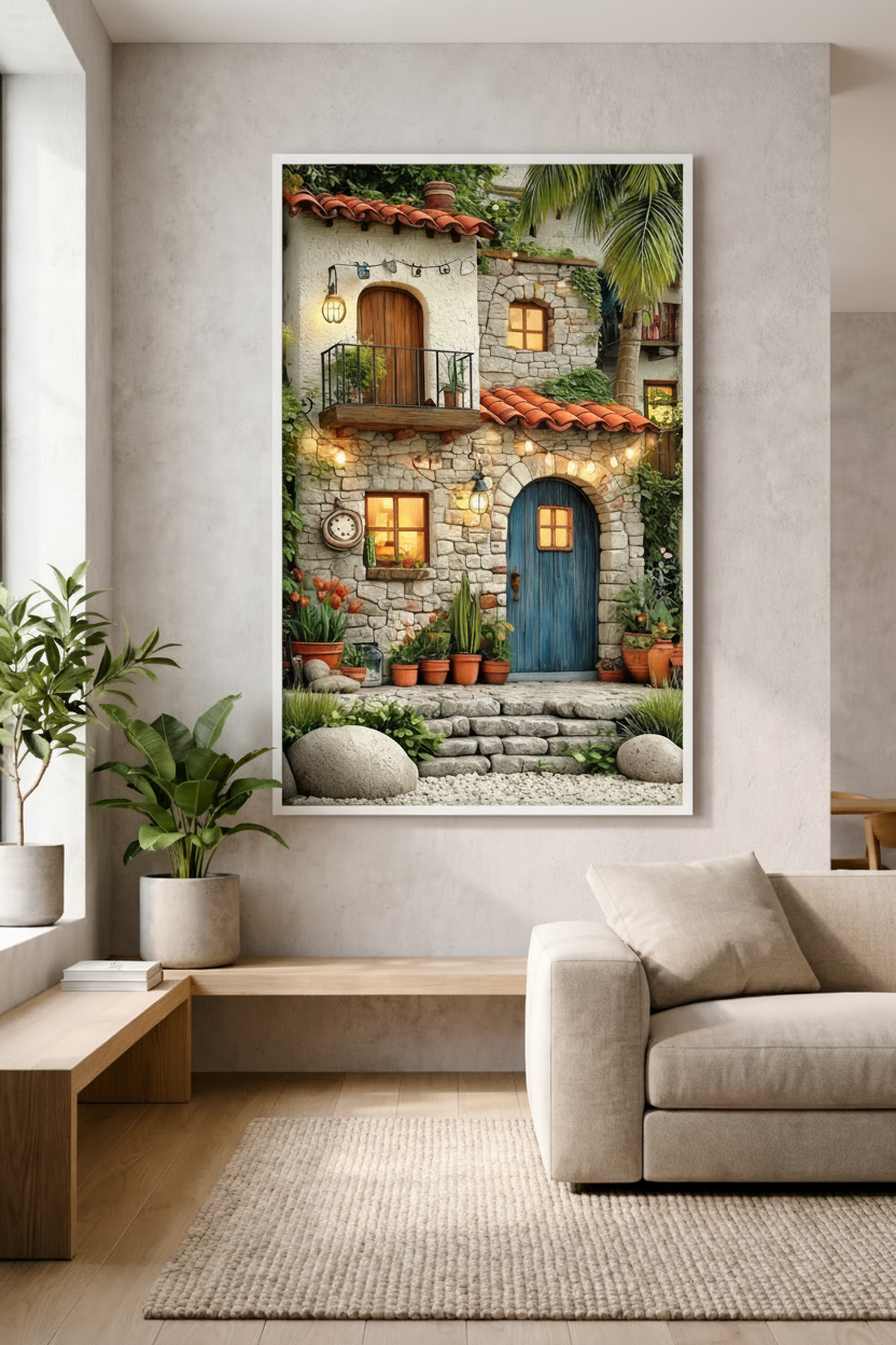 Mediterranean Stone House Canvas Wall Art