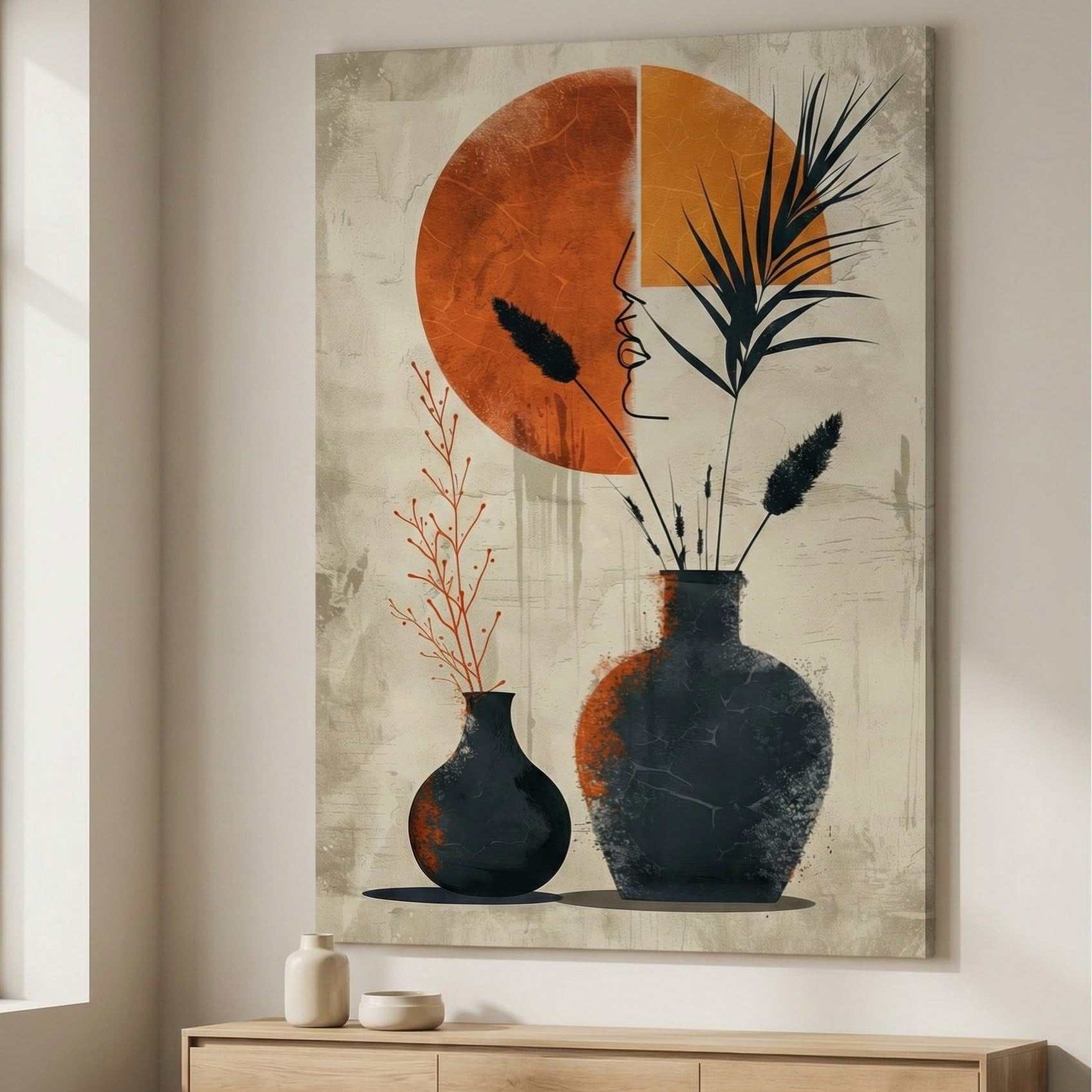 Abstract Vases & Sun Canvas Art