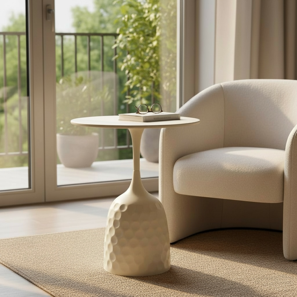 Sculptural White Side Table