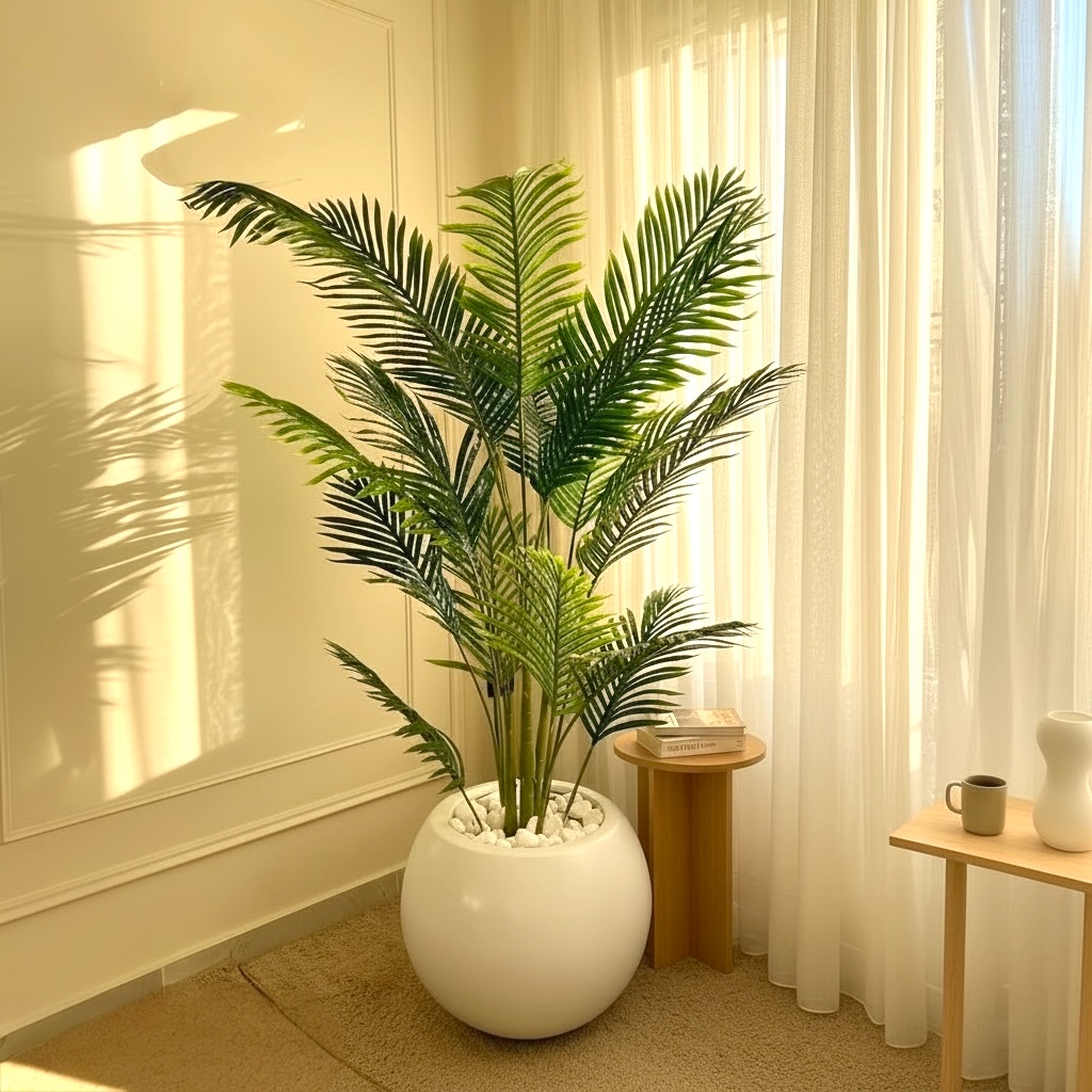 Tall Artificial Palm Plant in Fiberglass Pot