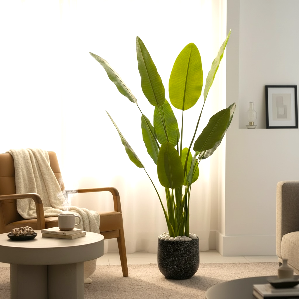 Tall Artificial Bird of Paradise Plant in Fiberglass Pot