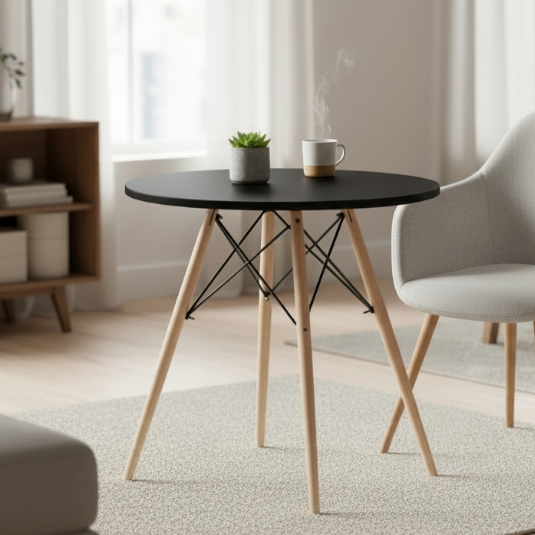 Modern Round MDF Dining Table with Beech Wood Legs