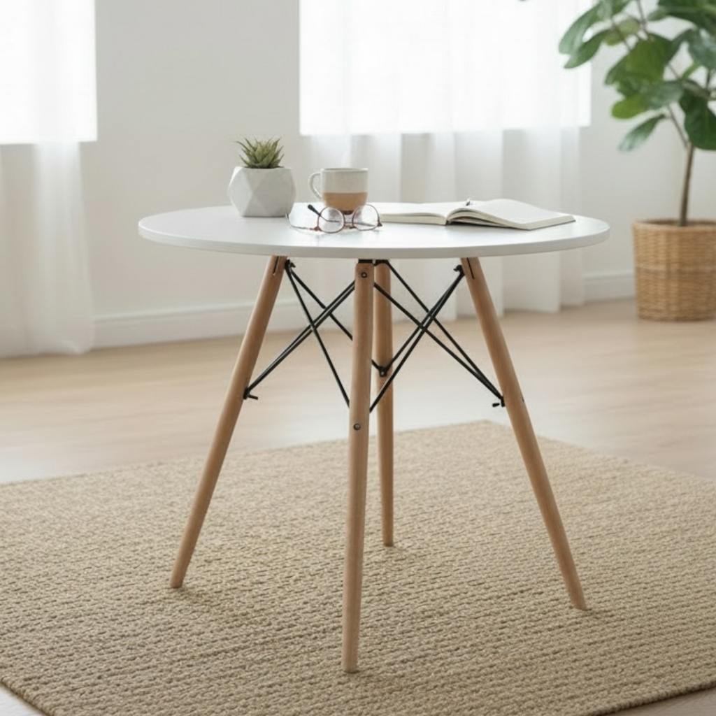 Modern Round MDF Dining Table with Beech Wood Legs