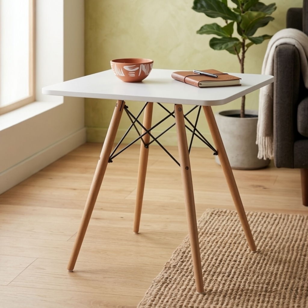 Modern Square MDF Dining Table with Beech Wood Legs