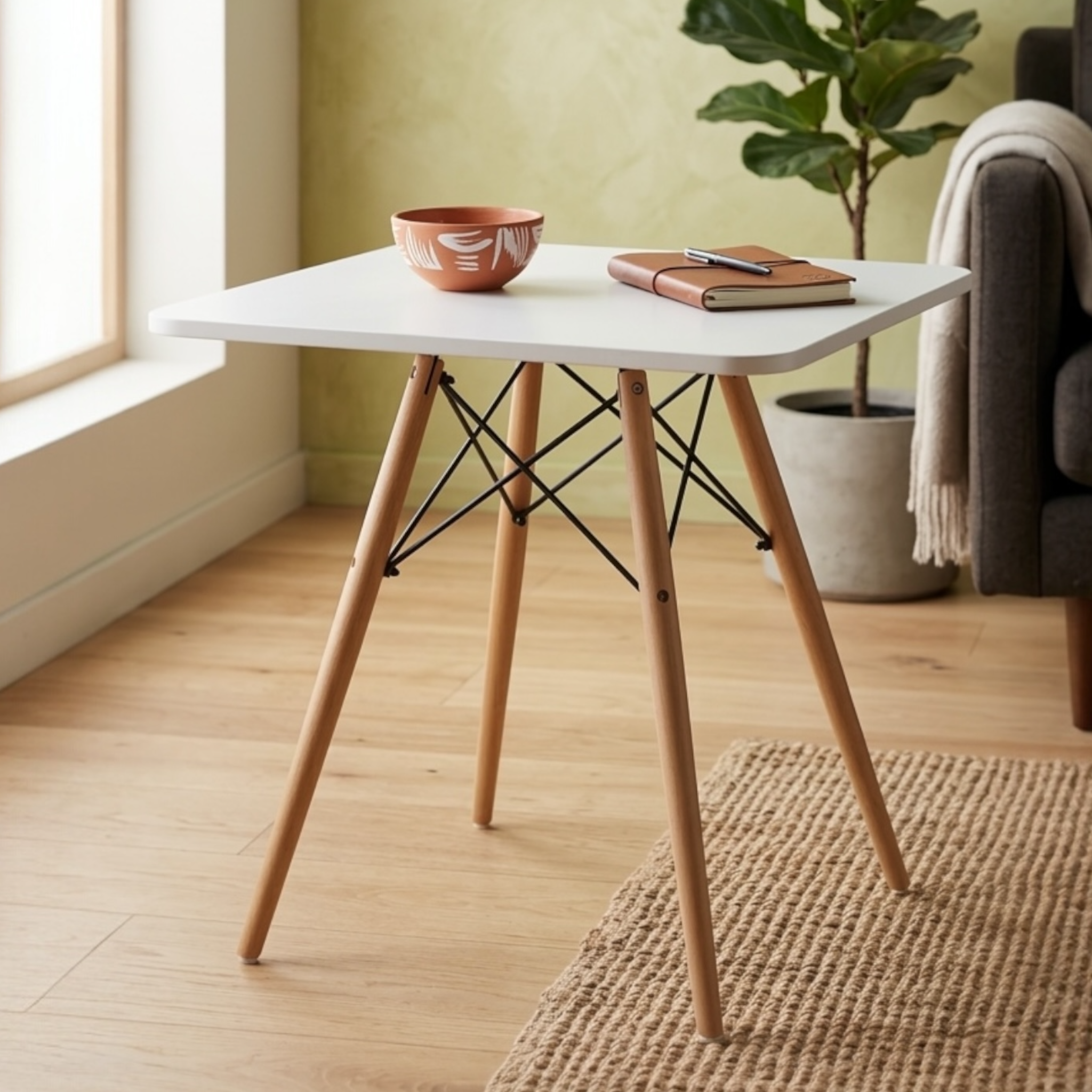 Modern Square MDF Dining Table with Beech Wood Legs