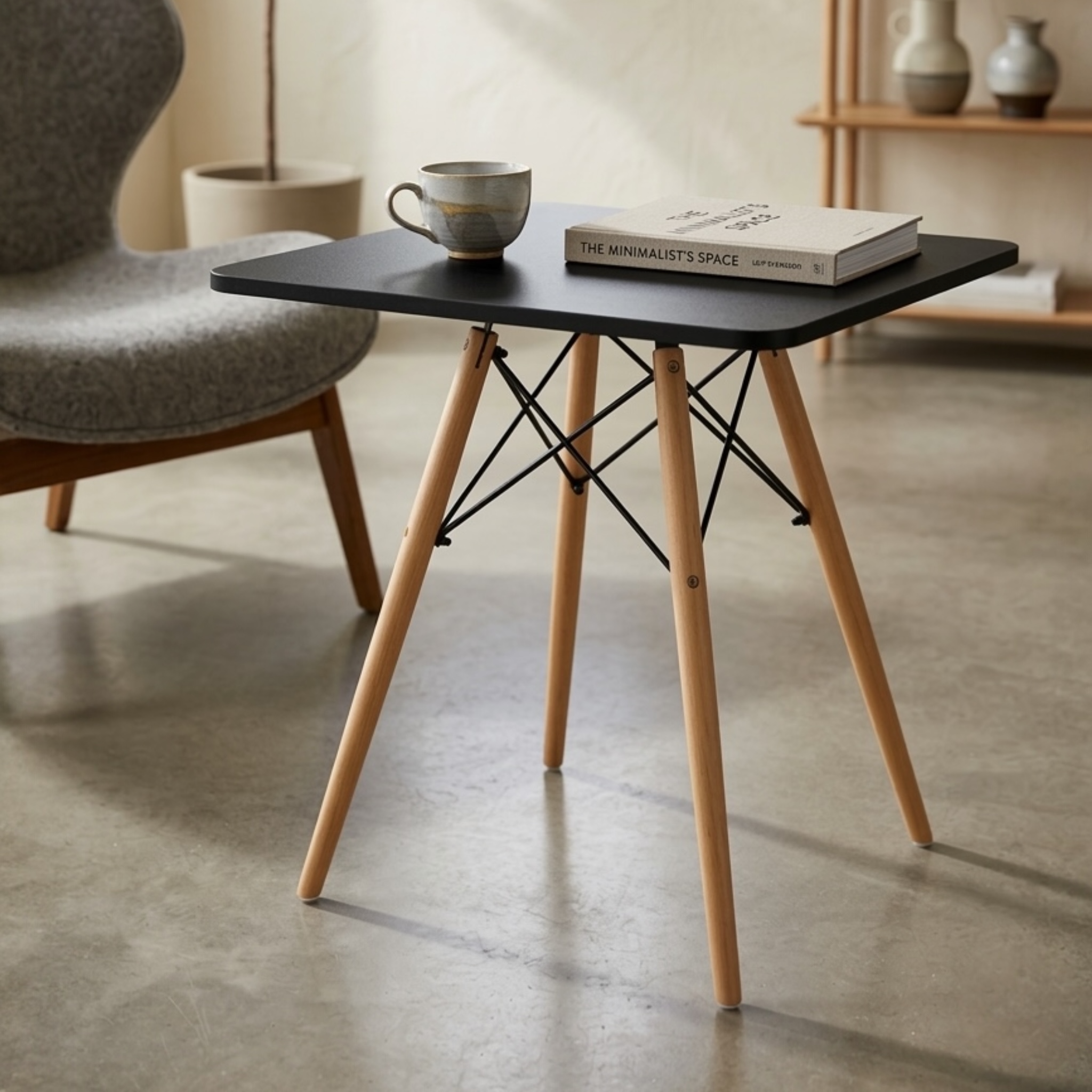 Modern Square MDF Dining Table with Beech Wood Legs