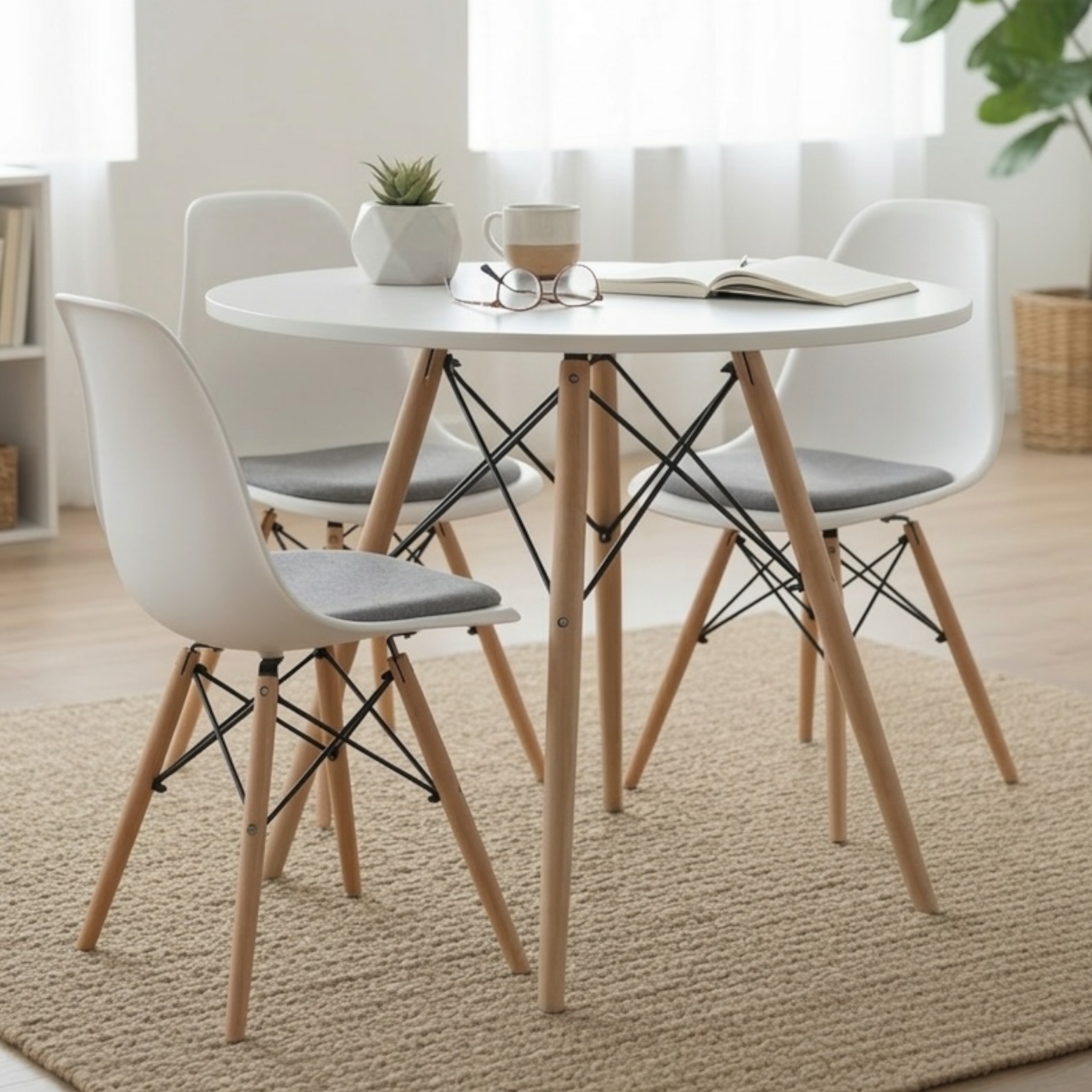 Modern Square MDF Dining Table with Beech Wood Legs