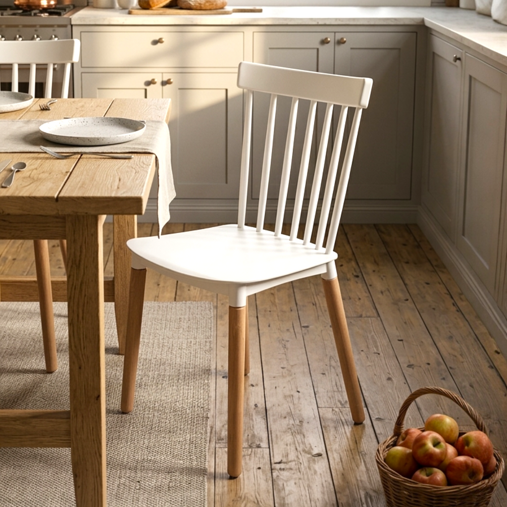 Modern Spindle Back Acrylic Dining Chair with Beech Wood Legs
