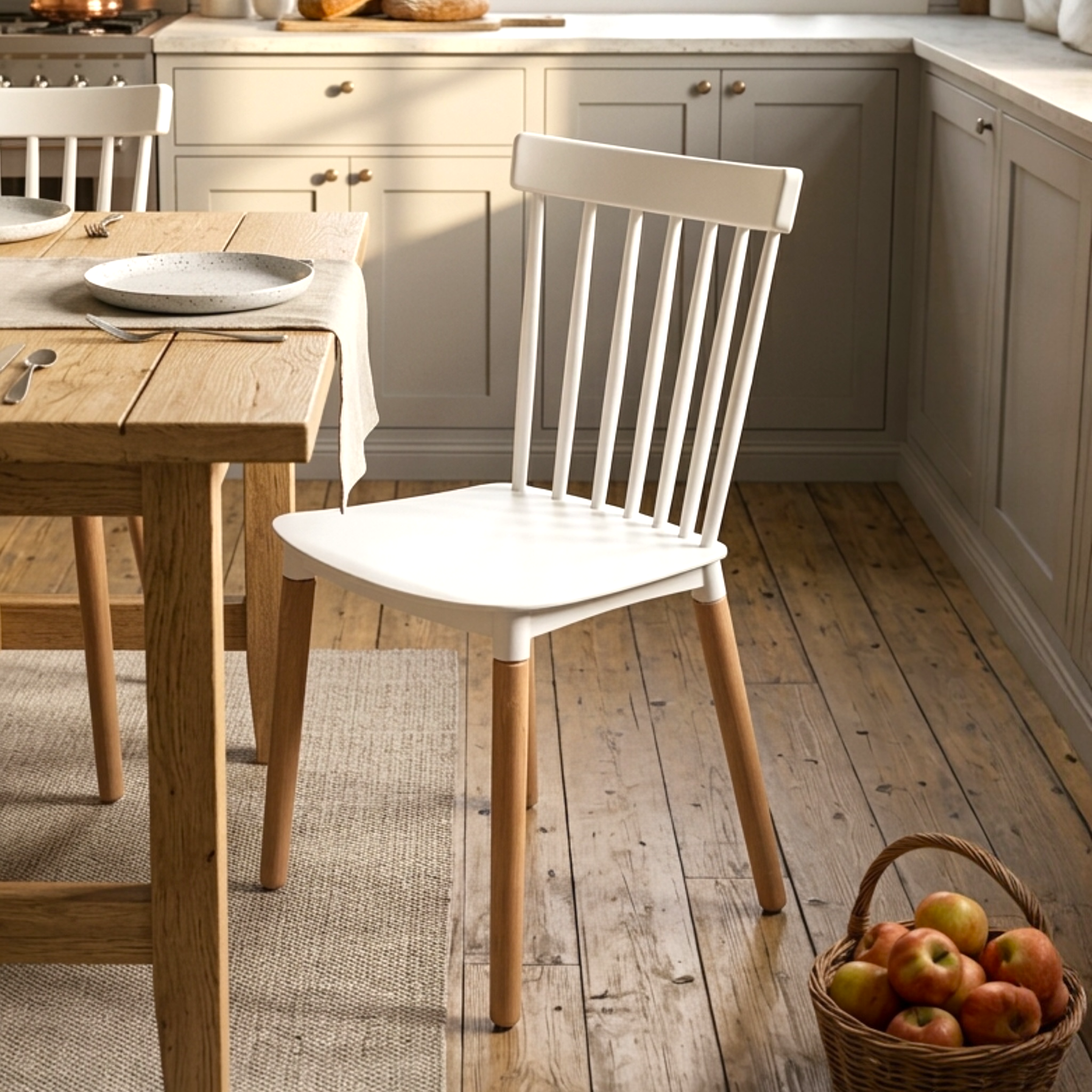 Modern Spindle Back Acrylic Dining Chair with Beech Wood Legs