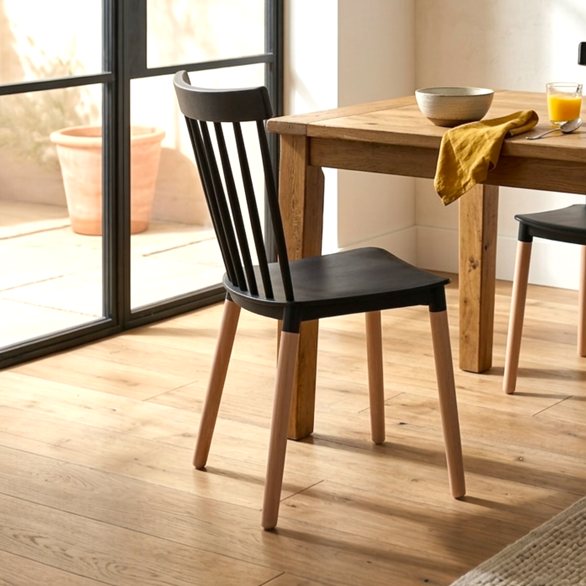 Modern Spindle Back Acrylic Dining Chair with Beech Wood Legs