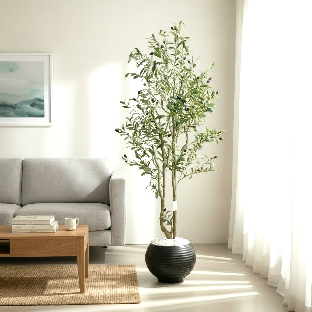 Premium Artificial Olive Tree in Black Pot