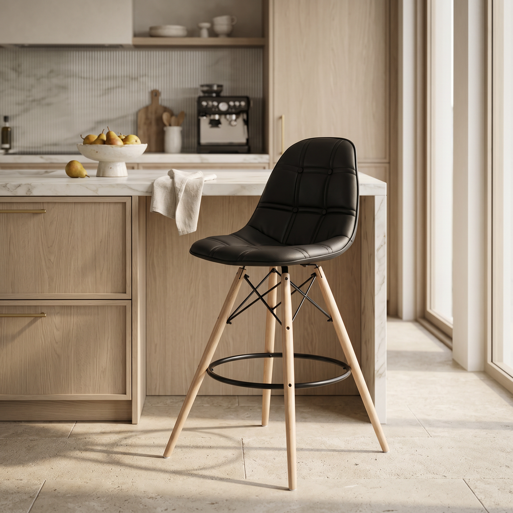 Acrylic Upholstered Bar Stool with Beech Wood Legs