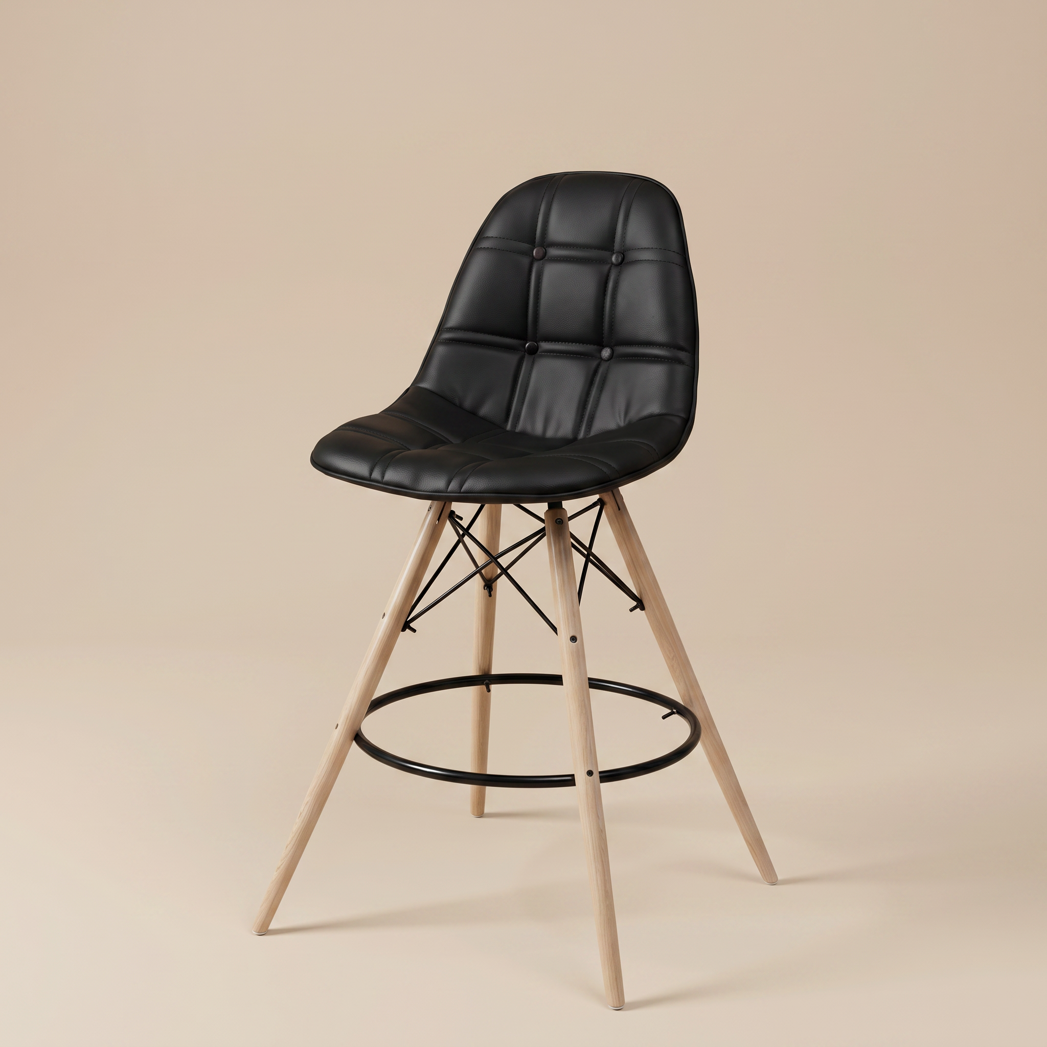 Acrylic Upholstered Bar Stool with Beech Wood Legs