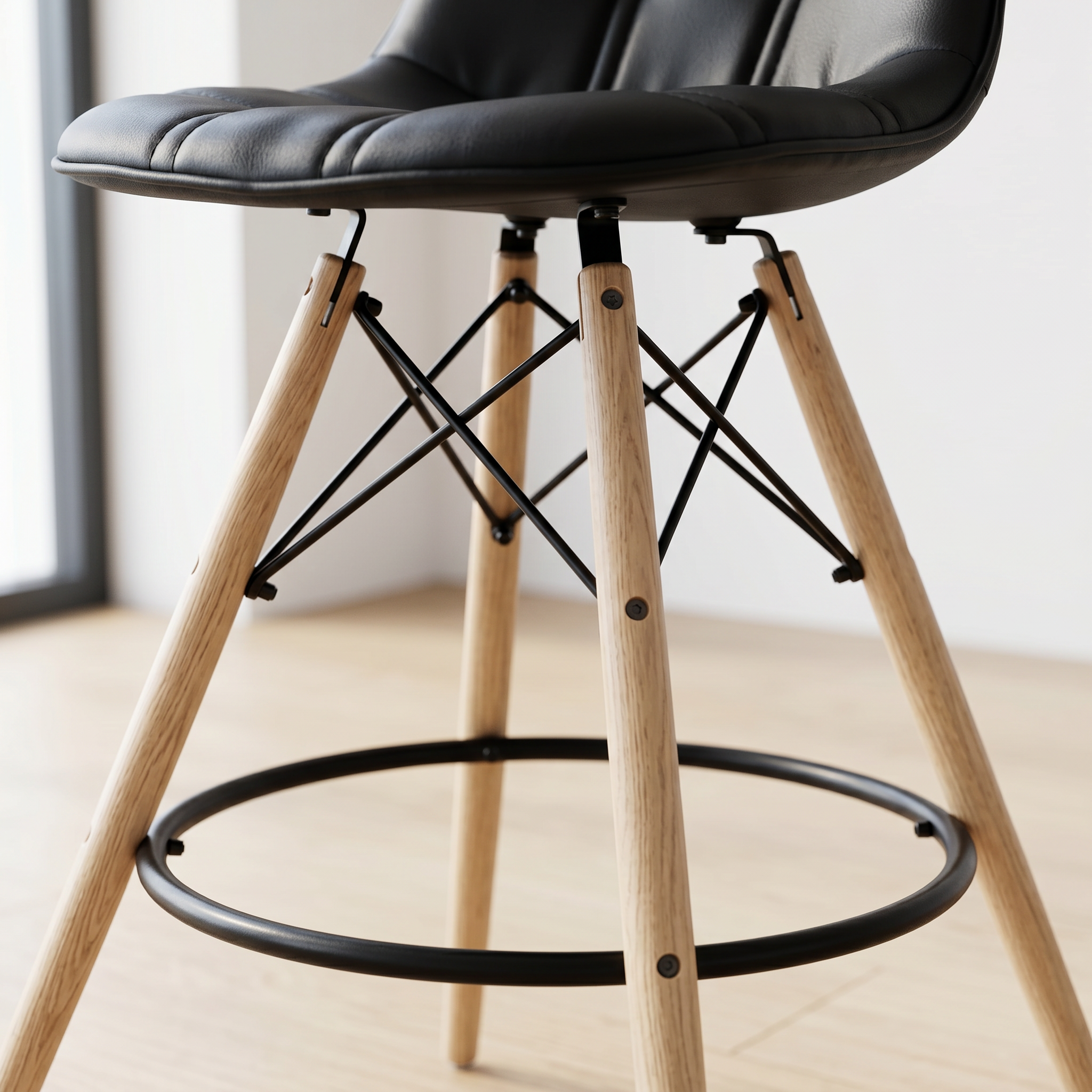 Acrylic Upholstered Bar Stool with Beech Wood Legs