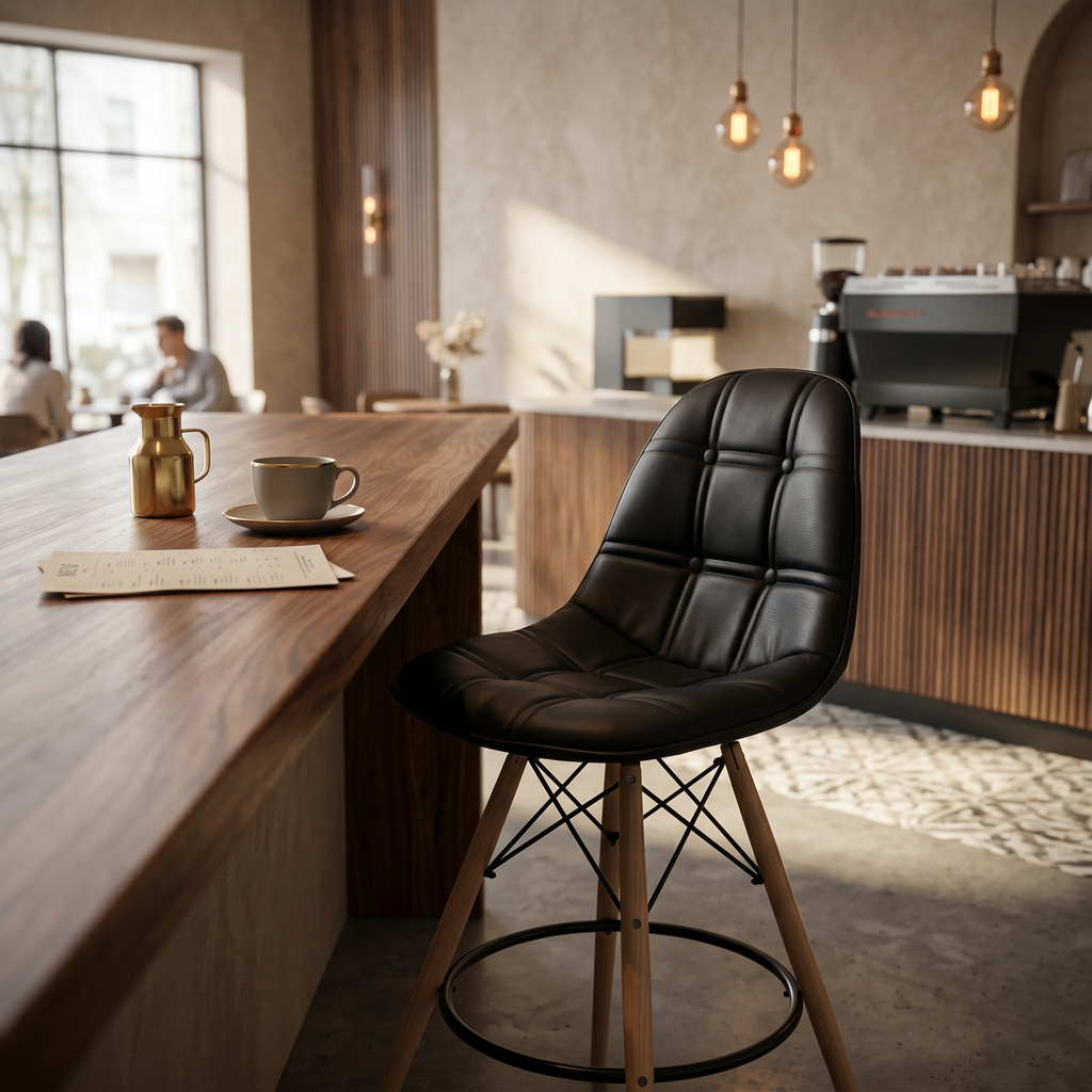 Acrylic Upholstered Bar Stool with Beech Wood Legs