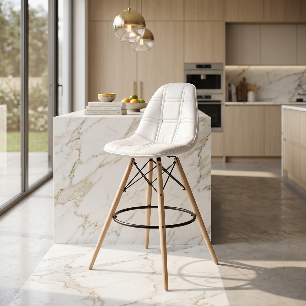 Royal Acrylic Upholstered Bar Stool with Beech Wood Legs