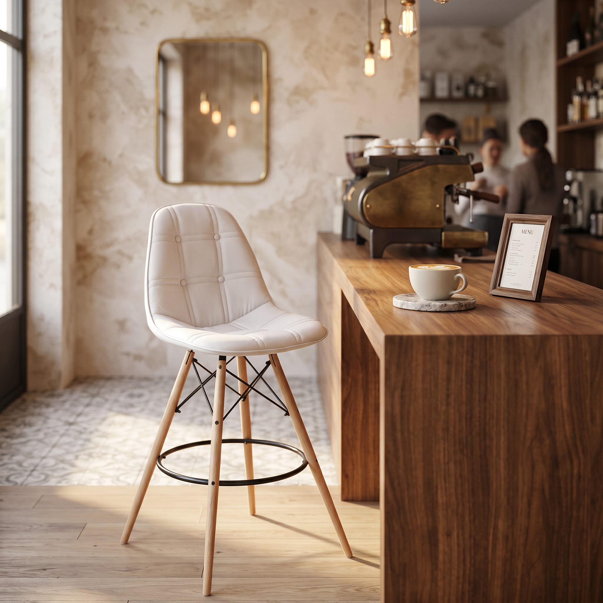 Royal Acrylic Upholstered Bar Stool with Beech Wood Legs