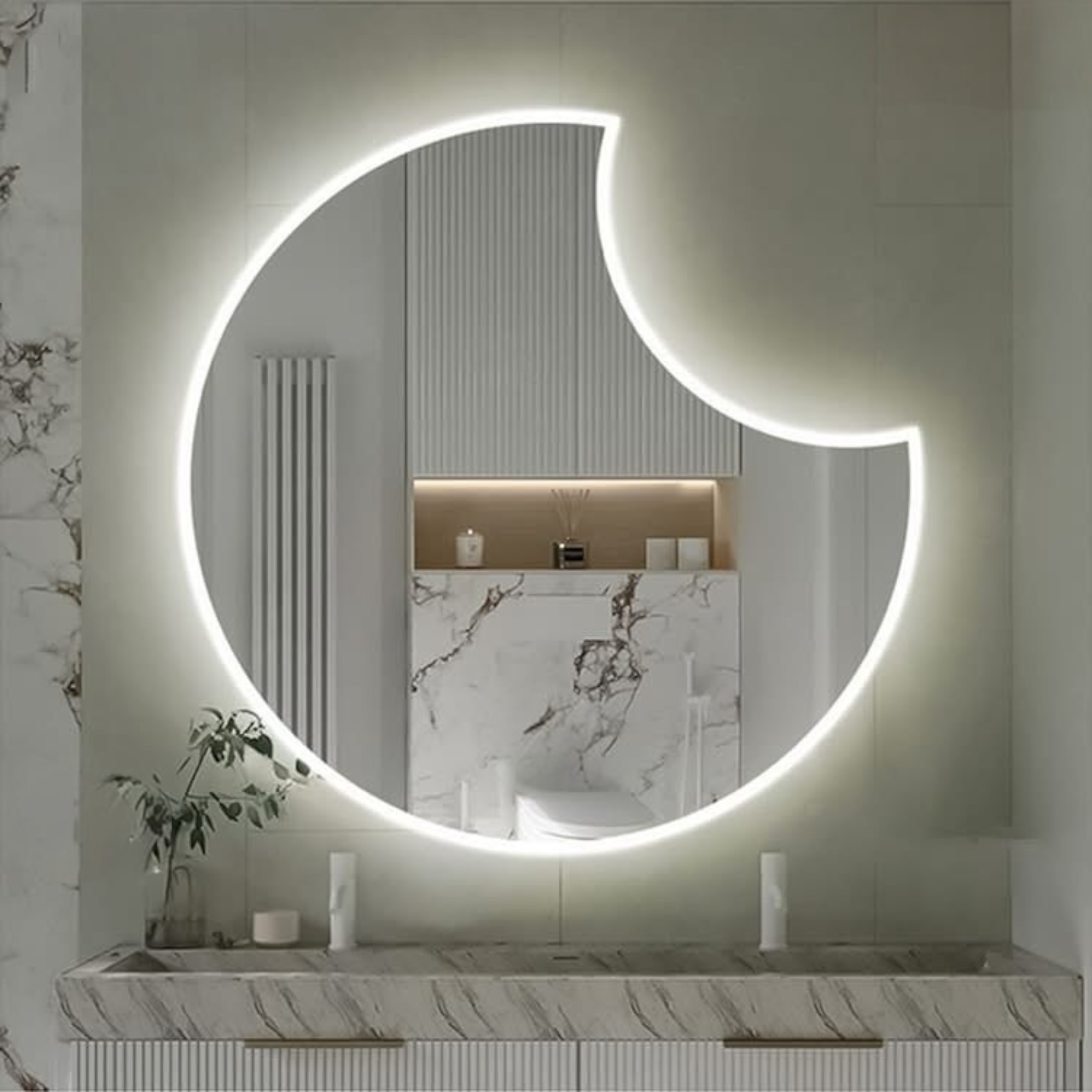 LunaGlow - Crescent-Cut Circle LED Mirror