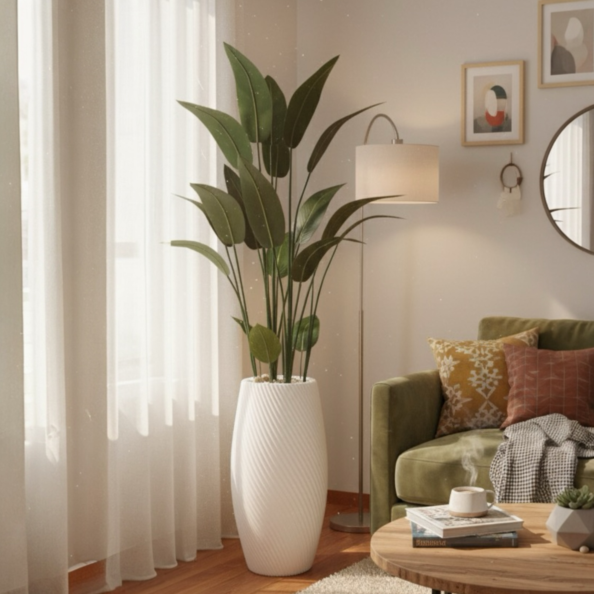 Artificial Bird of Paradise Plant in Textured White Pot