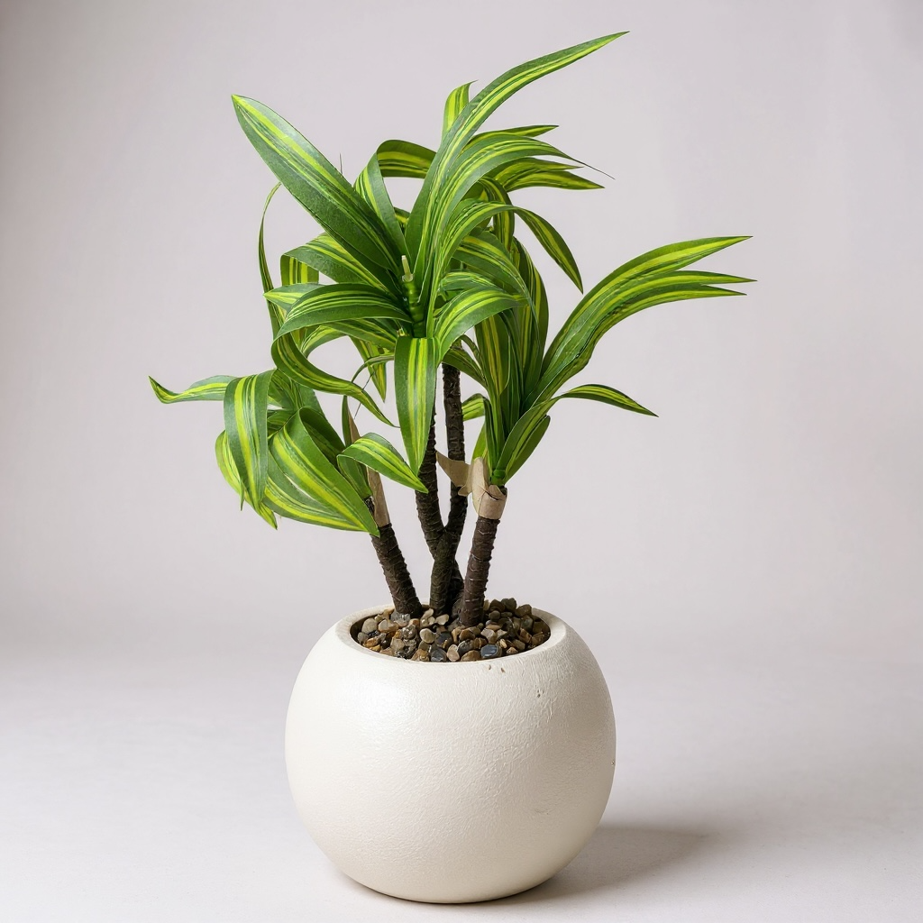 Artificial Dracaena Plant in White Round Pot