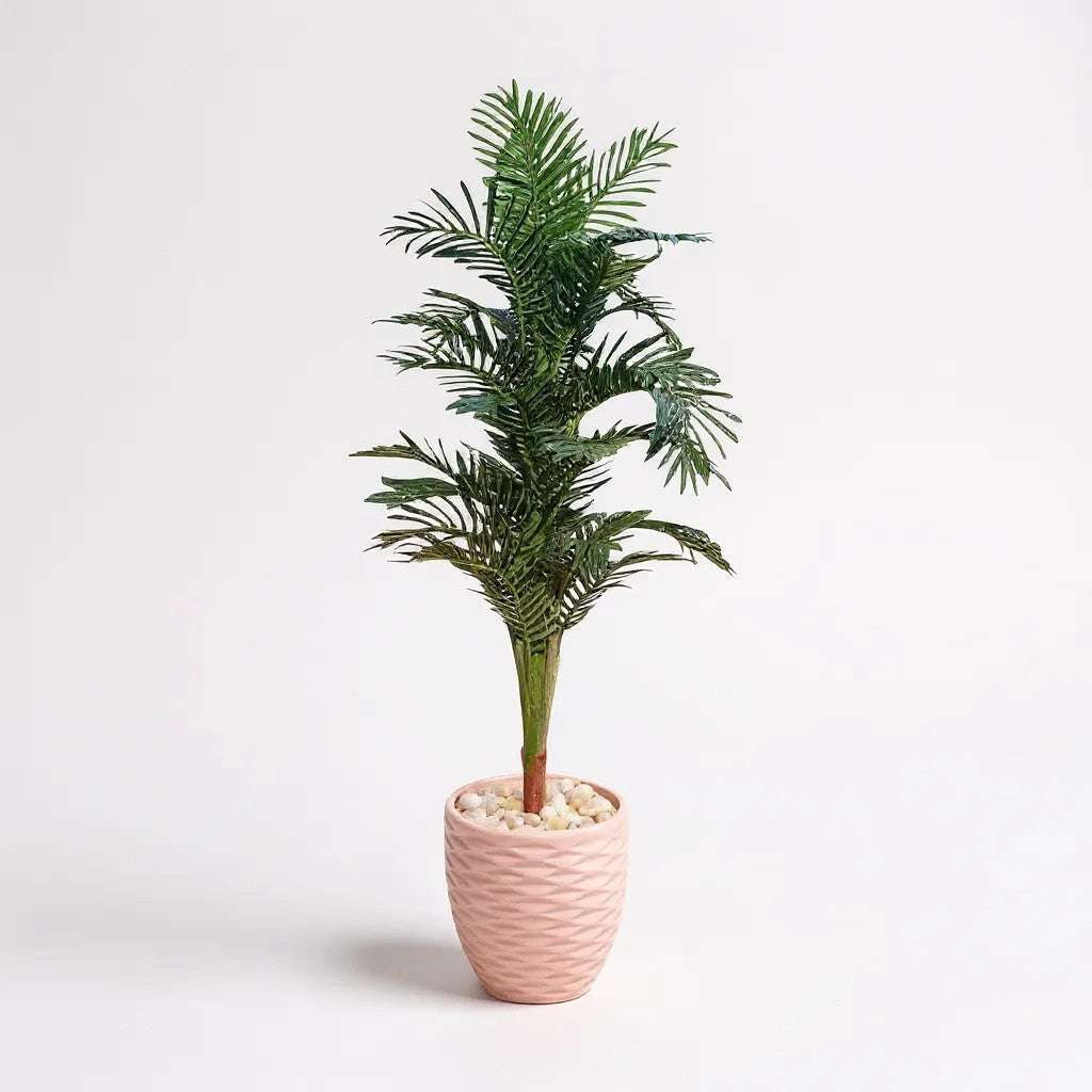 Artificial Palm Tree in White Textured Pot