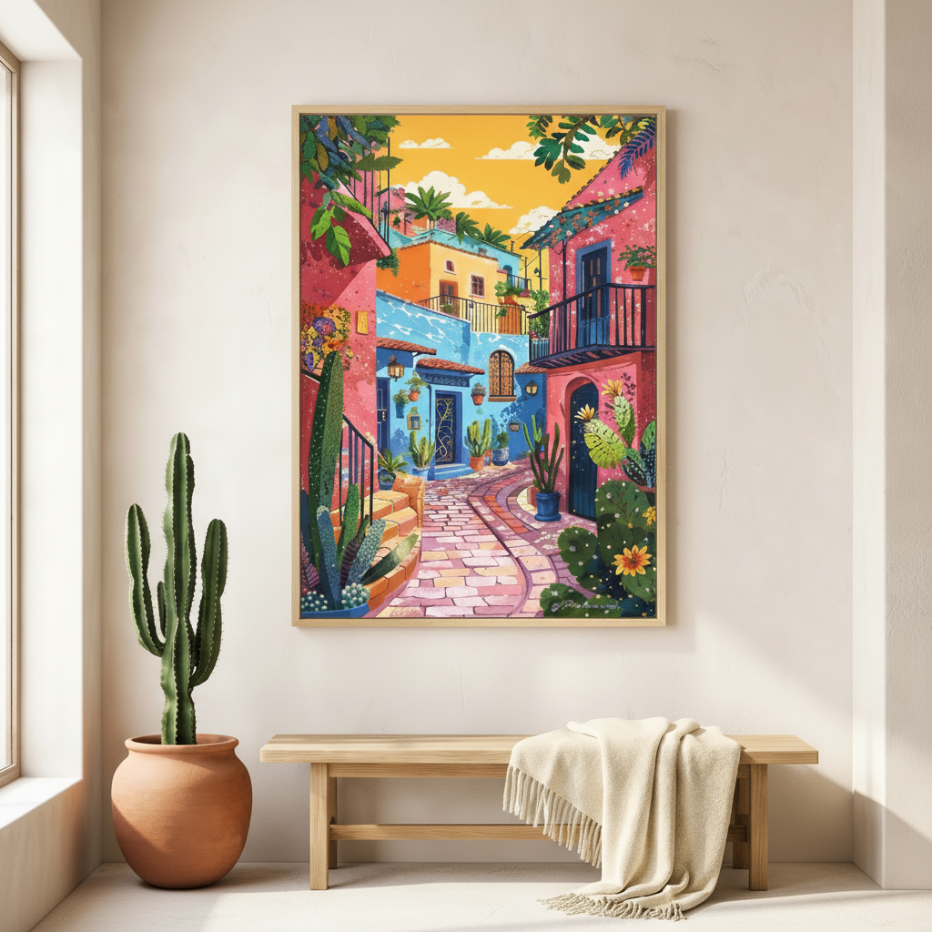 Colorful Mediterranean Street Canvas Art