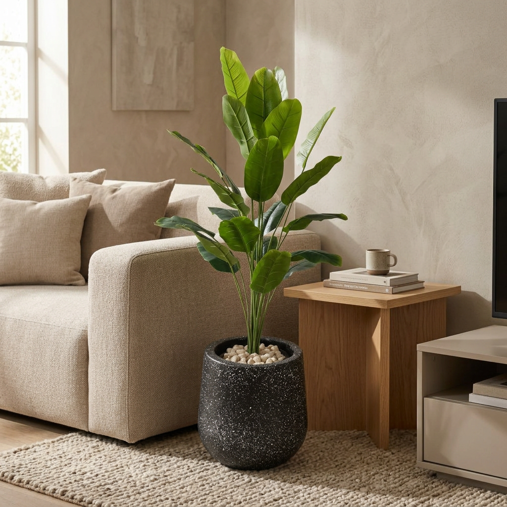 Artificial Banana Leaf Plant in Black Pot