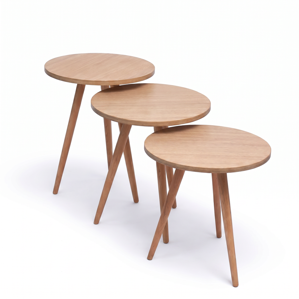 Modern Nesting Side Tables Set of 3 – MDF Top & Beech Wood Legs