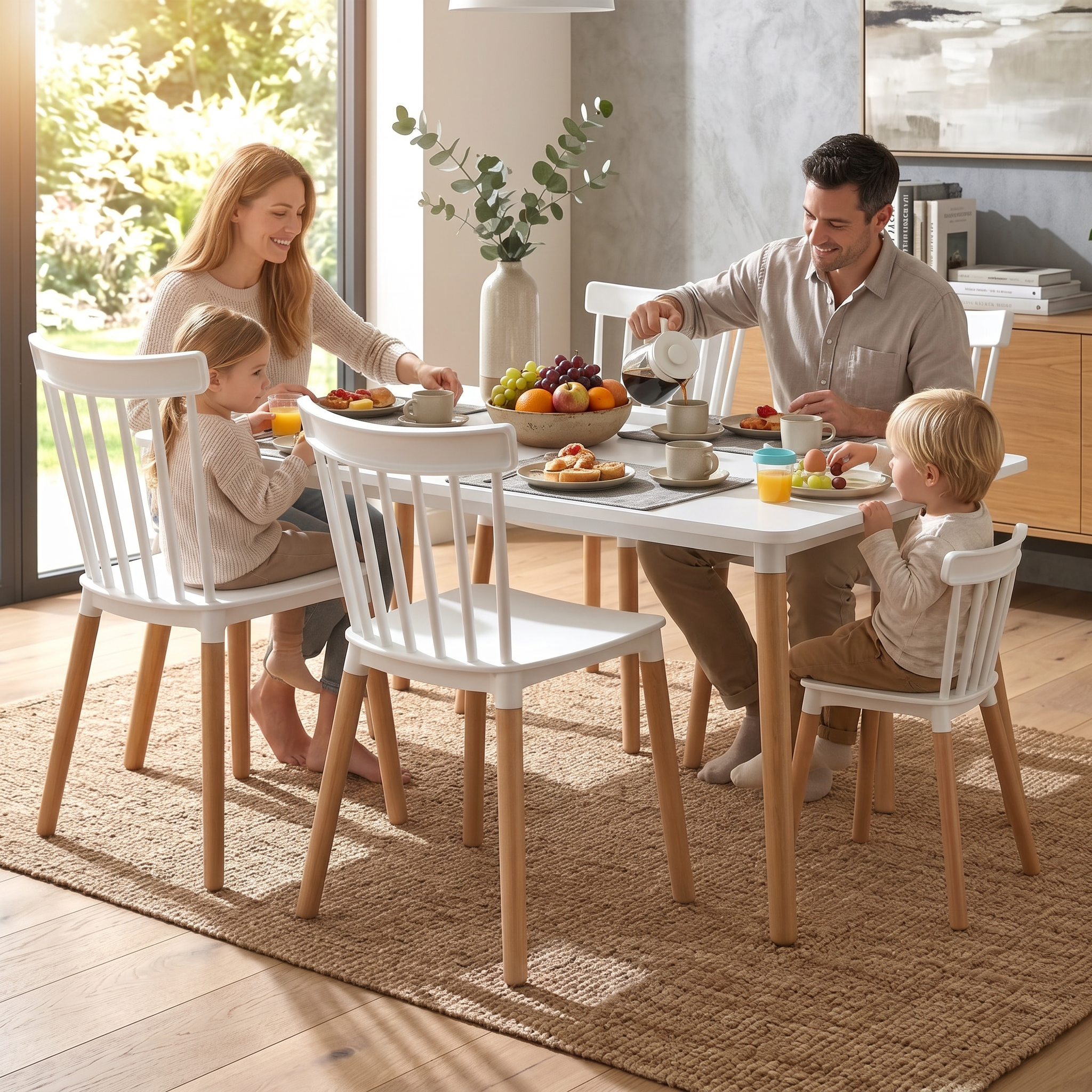 Modern Dining Table Set with 4 Spindle Back Chairs – MDF Table & Beech Wood Legs