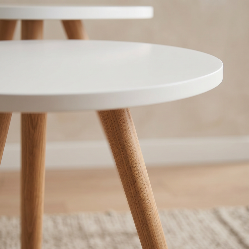 Modern Nesting Side Tables Set of 3 – MDF Top & Beech Wood Legs