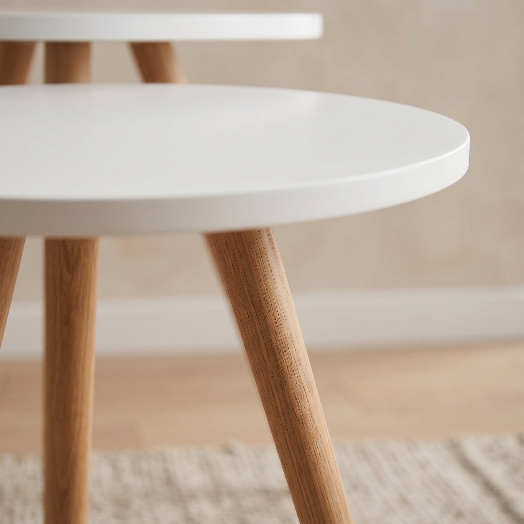 Modern Nesting Side Tables Set of 3 – MDF Top & Beech Wood Legs