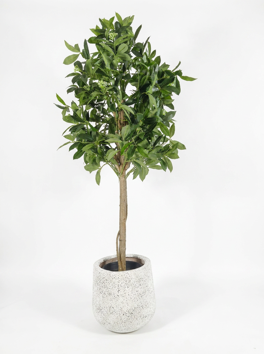 Artificial Ficus Tree with Flower Buds in Fiberglass Pot