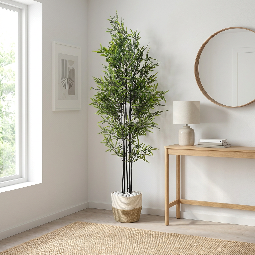 Artificial Bamboo Tree with White Pebbles 2M