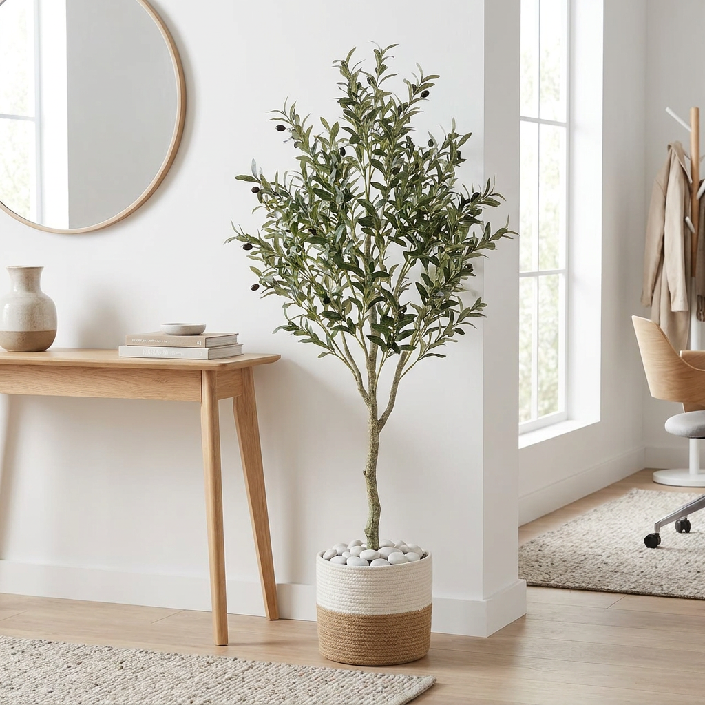 Artificial Olive Tree with White Pebbles 2M