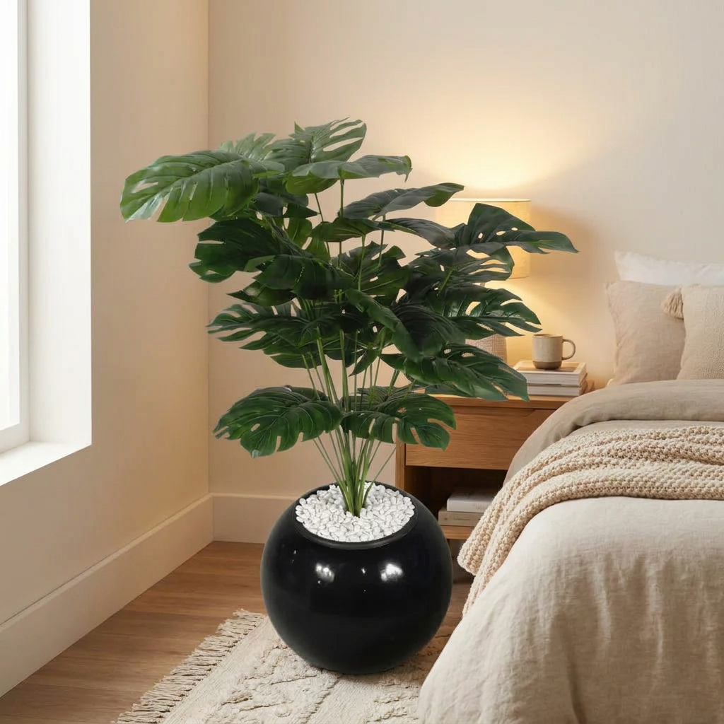 Artificial Monstera Plant in Black Pot