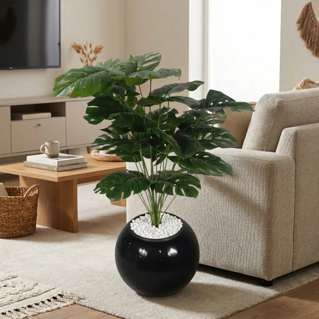 Artificial Monstera Plant in Black Pot