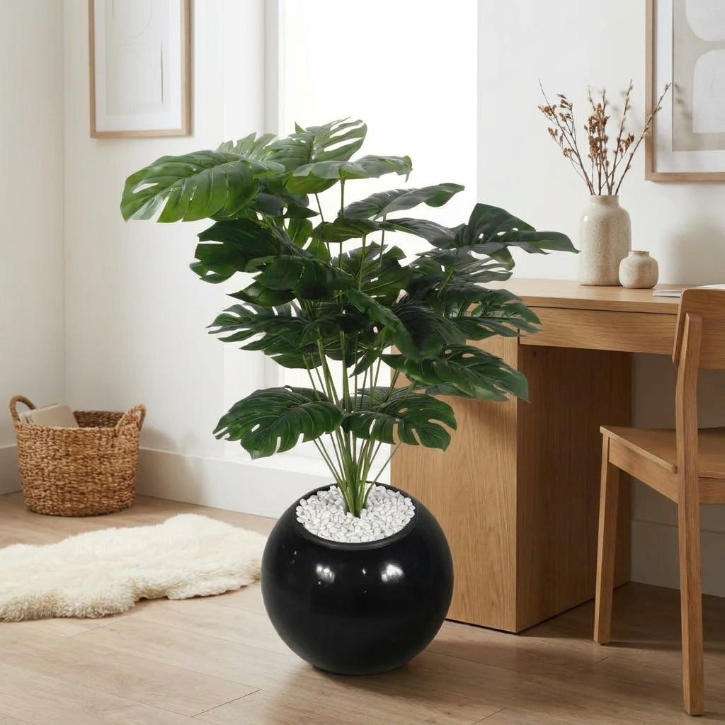 Artificial Monstera Plant in Black Pot