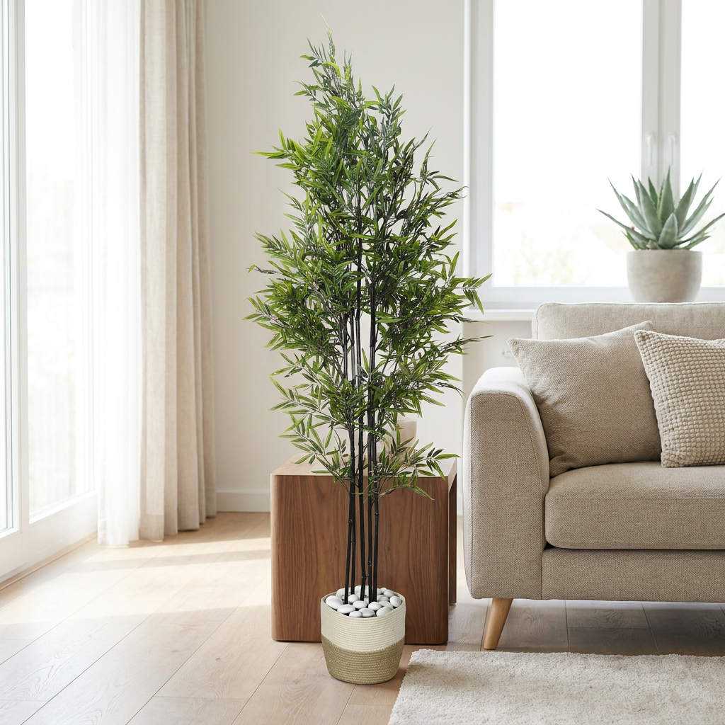 Artificial Bamboo Tree with White Pebbles 2M