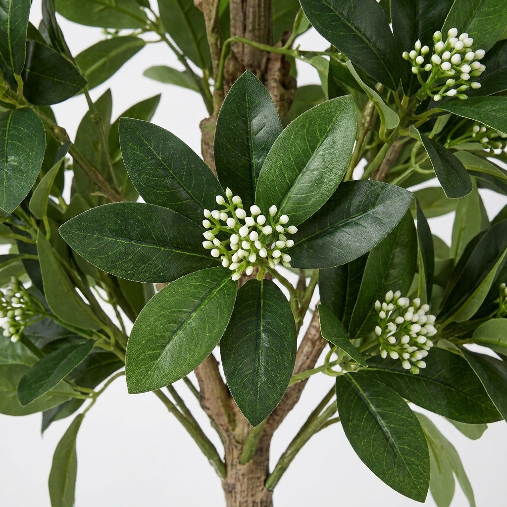 Artificial Ficus Tree with Flower Buds in Fiberglass Pot