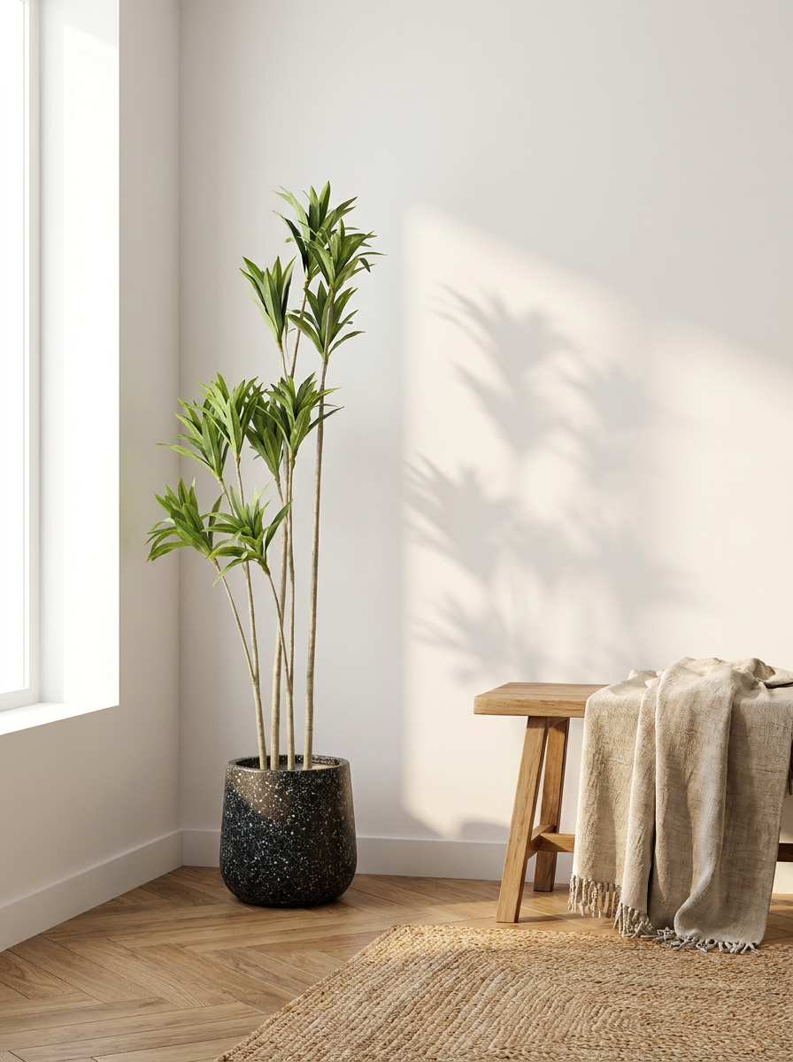 Artificial Dracaena Plant in Fiber Glass Pot