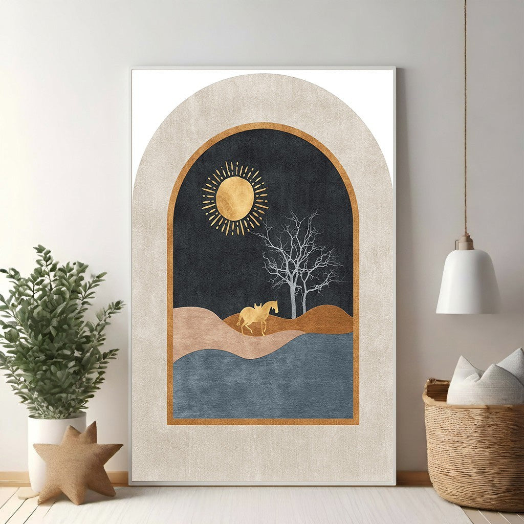 Abstract Archway Landscape With Horse And Sun