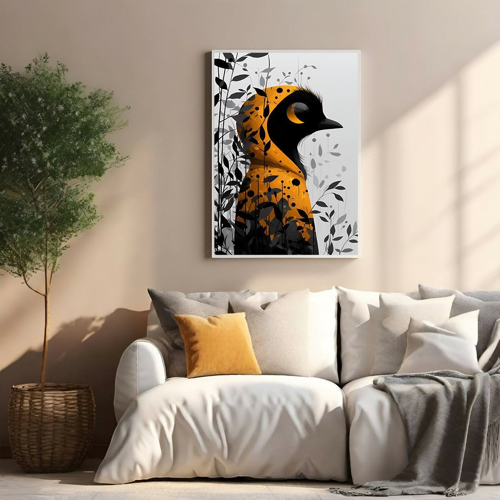Abstract Bird With Foliage Wall Art