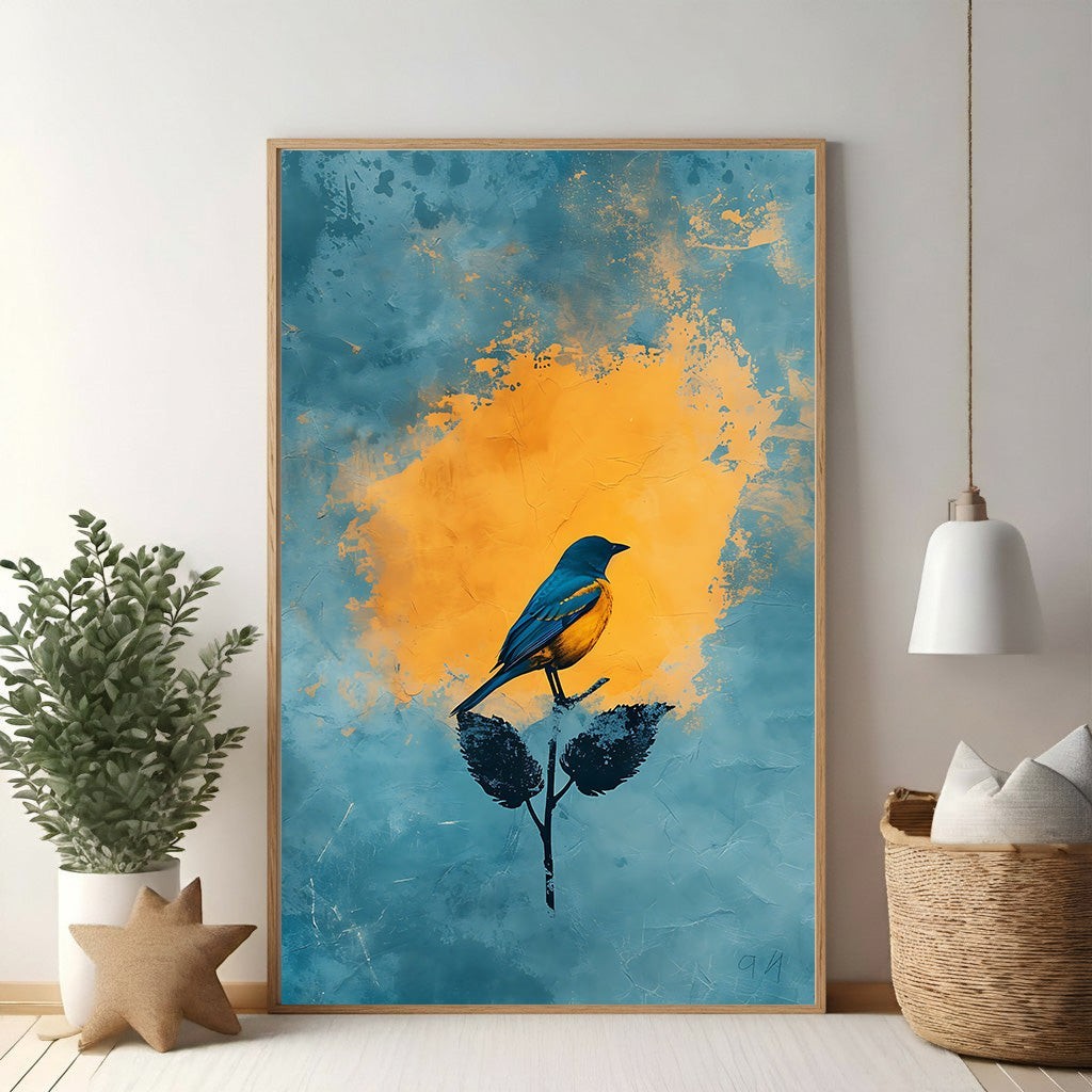 Abstract Bird On Branch Wall Art