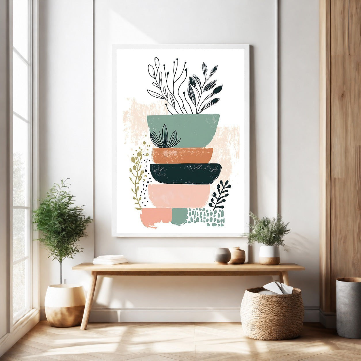 Abstract Botanical Stacked Bowls Wall Art