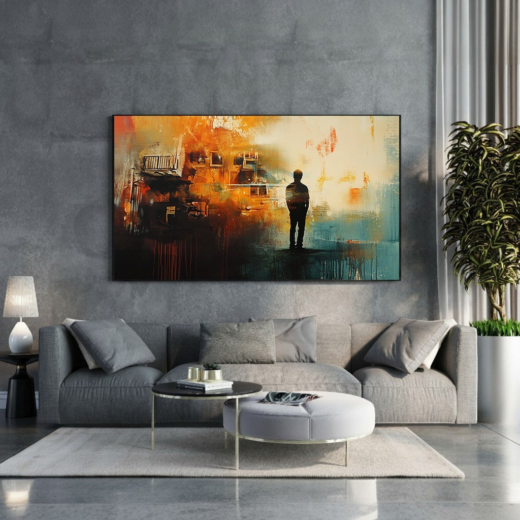 Abstract Cityscape With Solitary Figure Wall Art