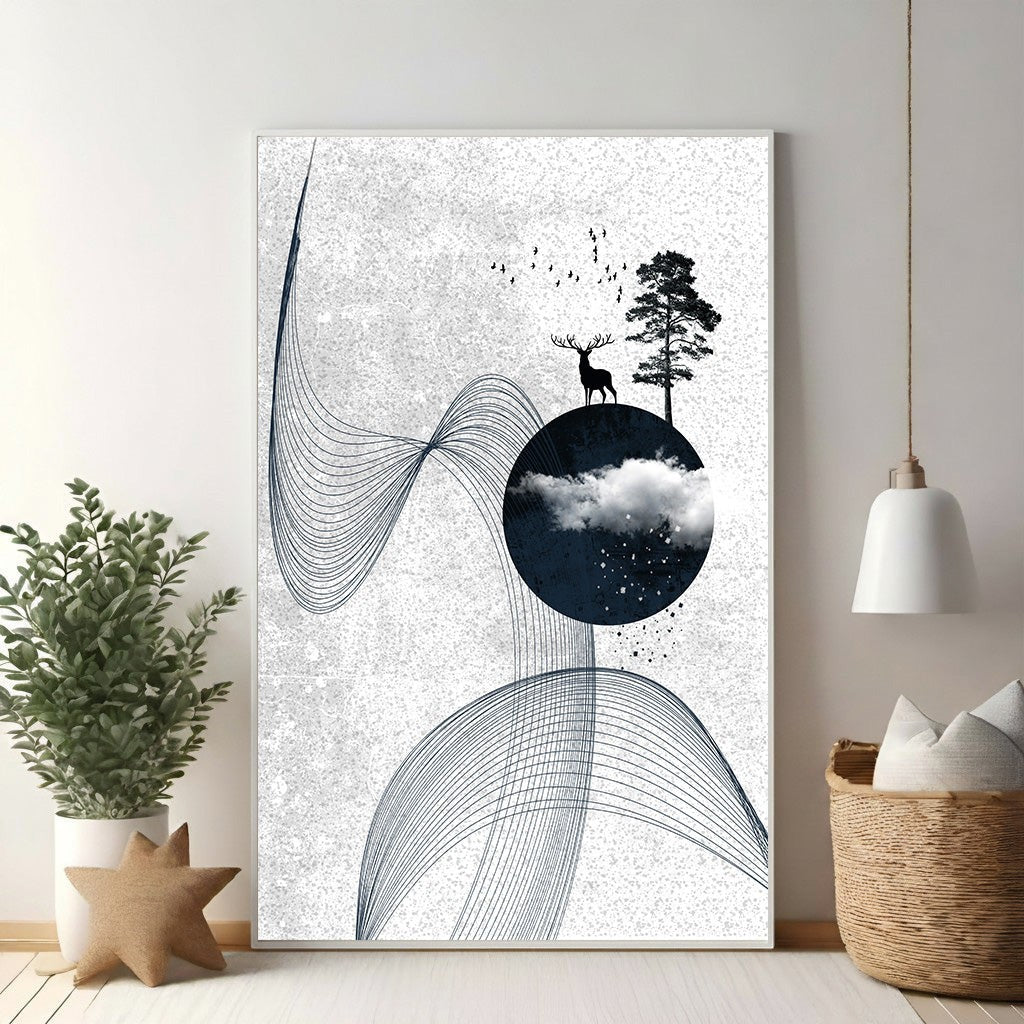 Abstract Deer And Tree Wall Art