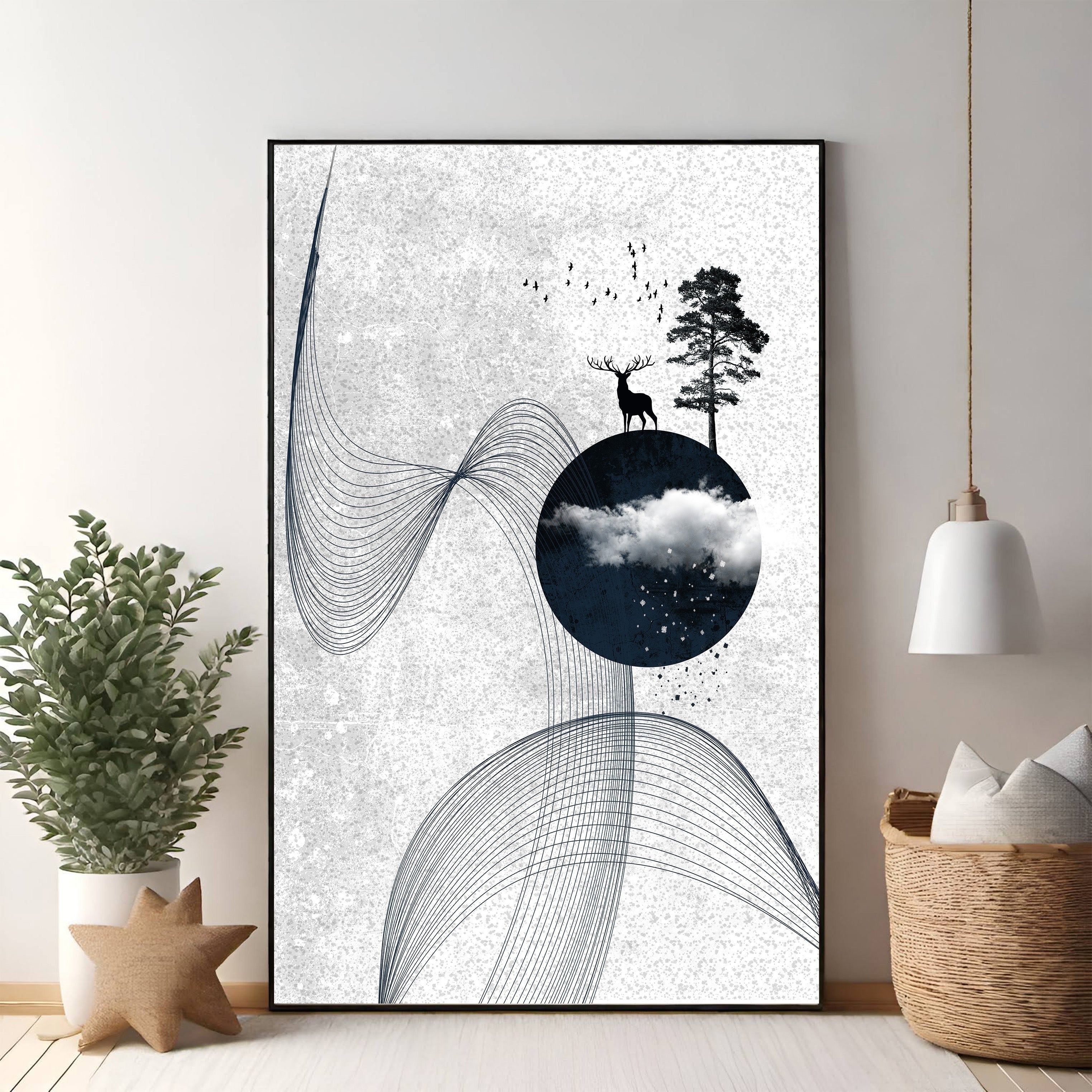 Abstract Deer And Tree Wall Art