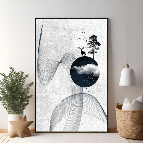 Abstract Deer And Tree Wall Art