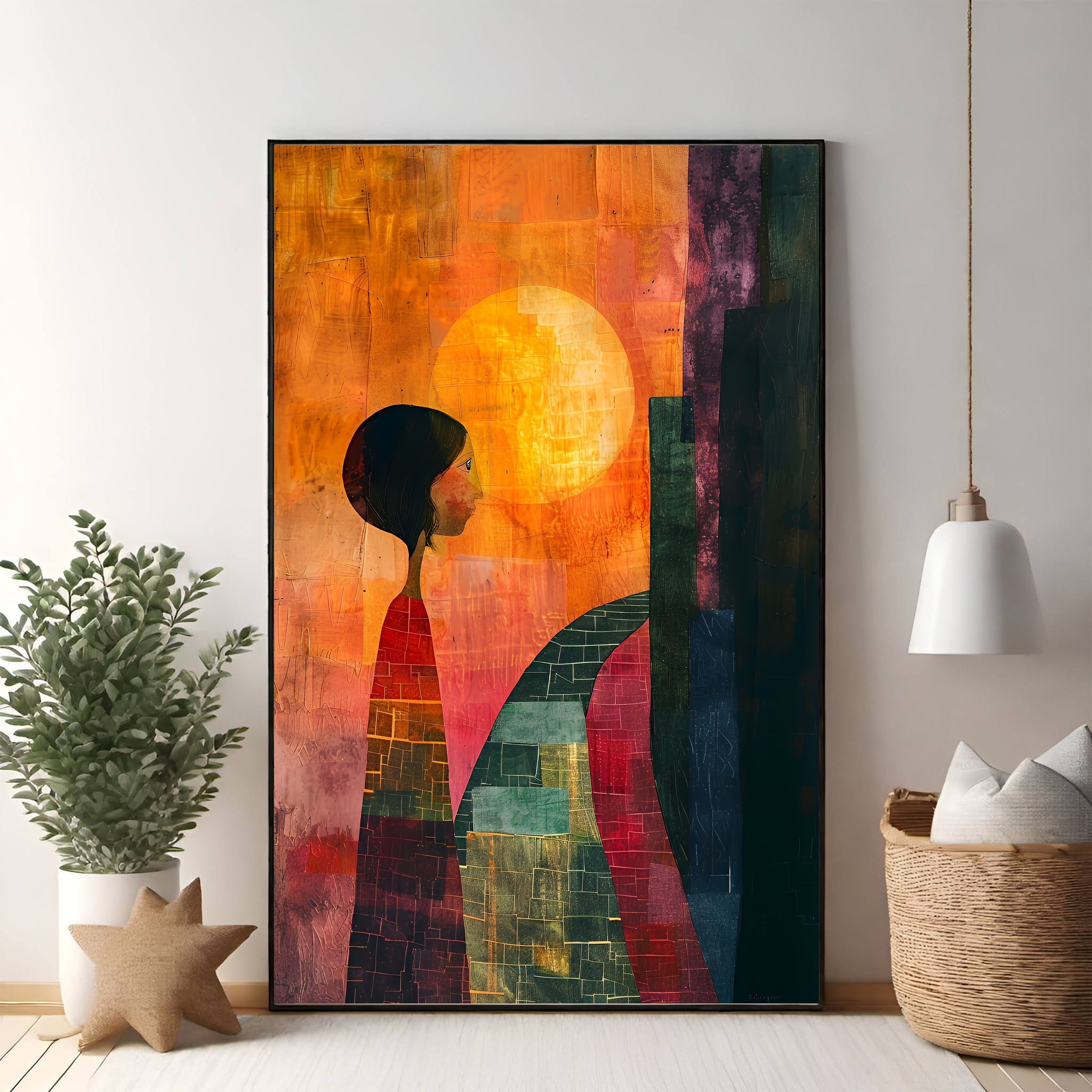 Abstract Figure With Sun And Cityscape